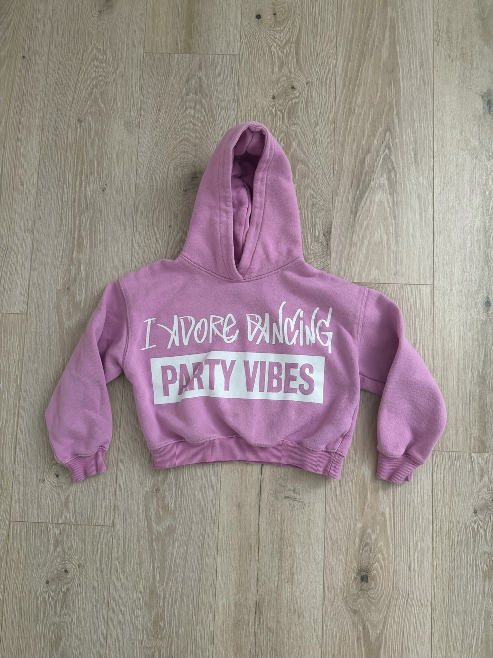 Zara Pink 'Party Vibes' Hooded Cropped Sweatshirt